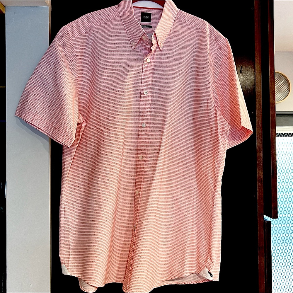 Men’s Hugo Boss Casual Light Crimson Button Down Shirt Size XL